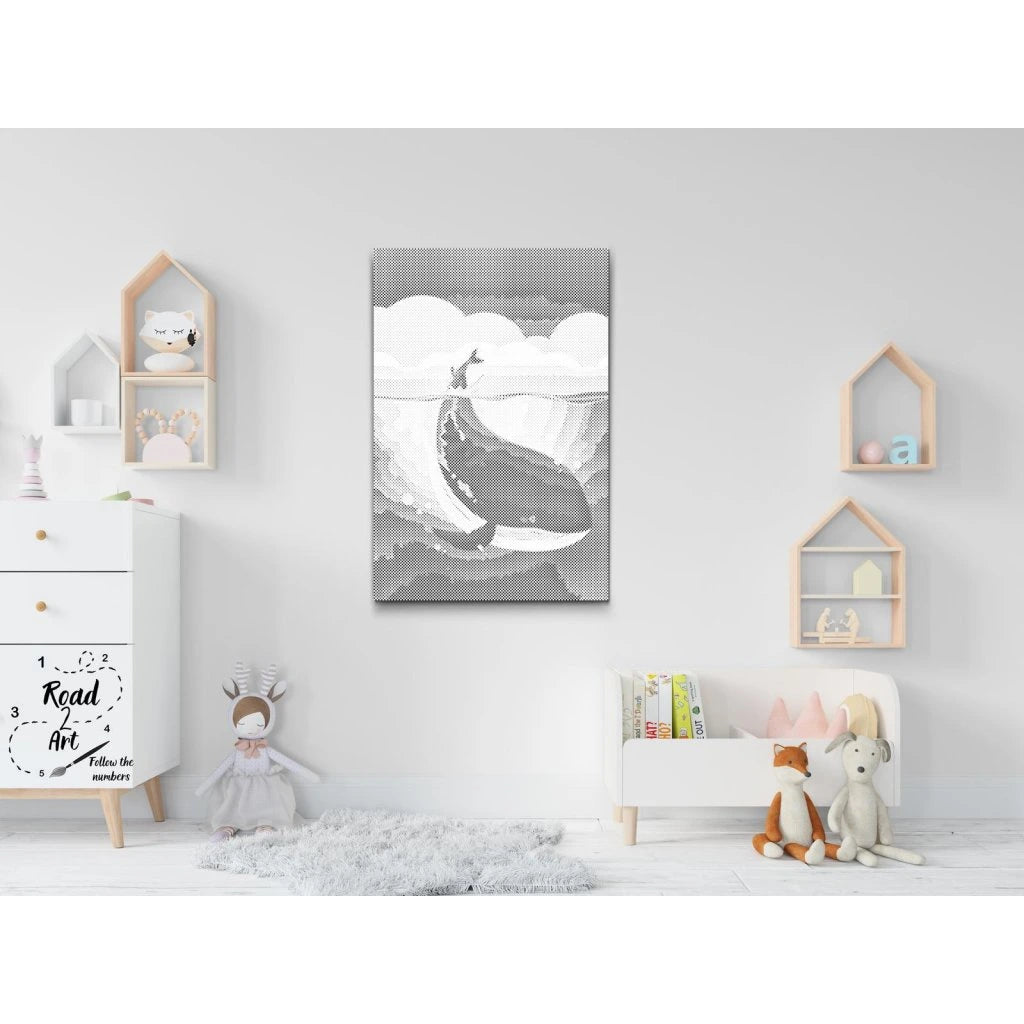 Leaping Whale Ocean | Dot Painting Kit som færdigt mal med prikker motiv