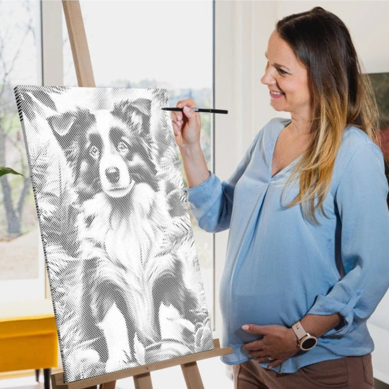 Border Collie Puppy | Dot Painting Kit som færdigt mal med prikker motiv