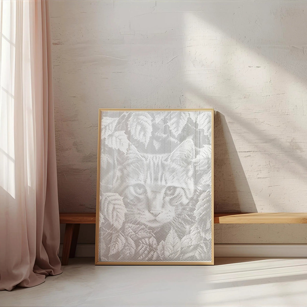 Cat Playing with Leaves | Dot Painting Kit som færdigt mal med prikker motiv