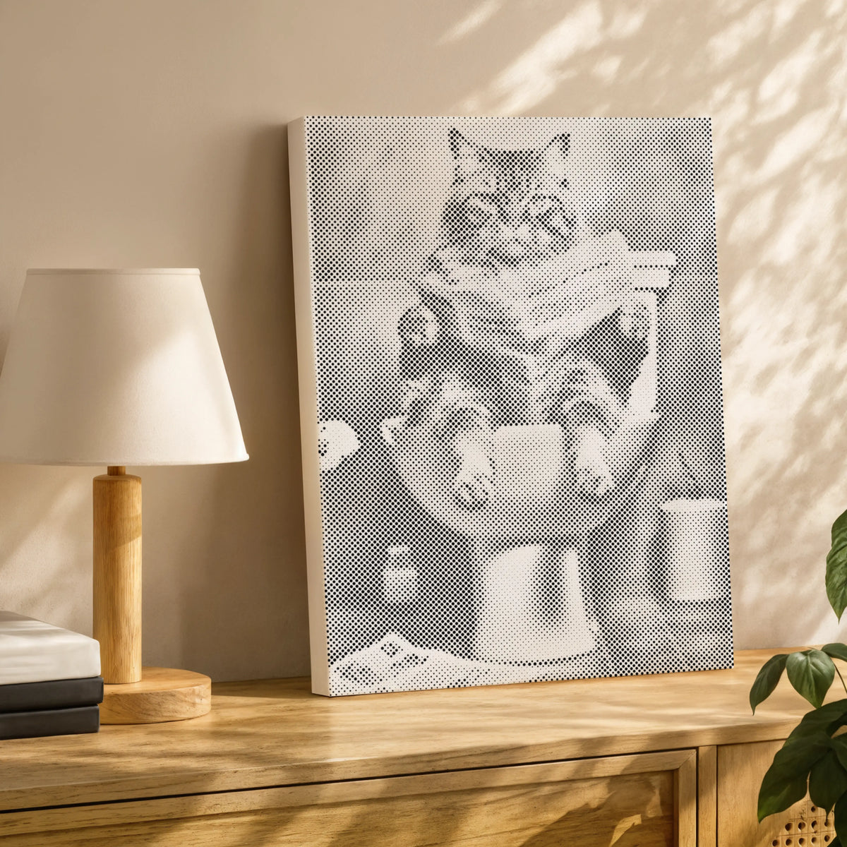 Cat on the Toilet | Dot Painting Kit som færdigt mal med prikker motiv