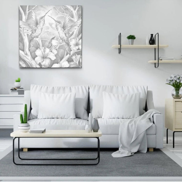 Hummingbirds Among Flowers | Dot Painting Kit som færdigt mal med prikker motiv
