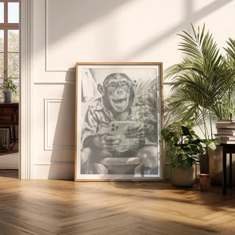 Laughing Monkey with Selfie | Dot Painting Kit som færdigt mal med prikker motiv