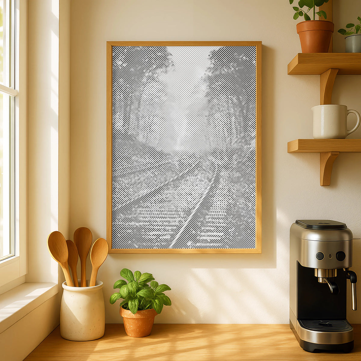 Railway Tracks in a Foggy Forest | Dot Painting Kit som færdigt mal med prikker motiv