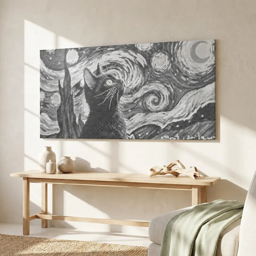Starry Night Cat | Dot Painting Kit som færdigt mal med prikker motiv