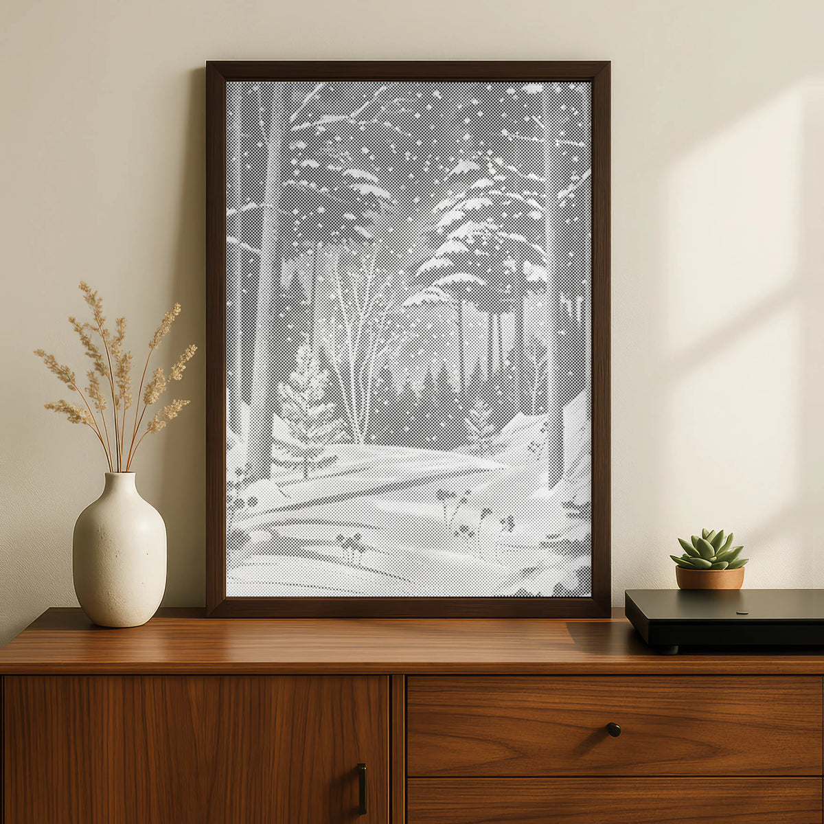Winter Forest in Snow | Dot Painting Kit som færdigt mal med prikker motiv