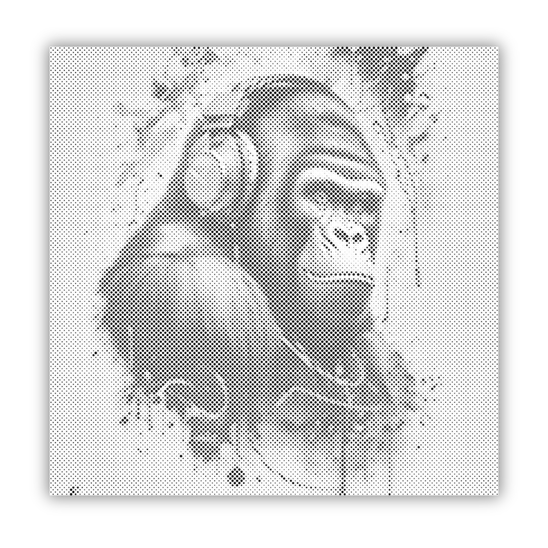 Gorilla with Headphones | Dot Painting Kit som færdigt mal med prikker motiv