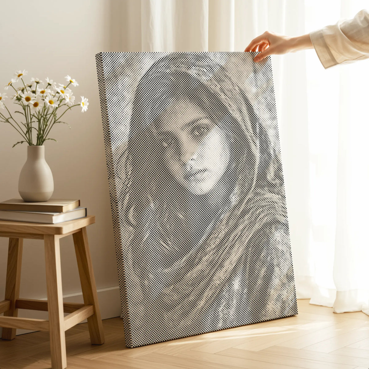 Female Portrait Black and White | Dot Painting Kit som færdigt mal med prikker motiv